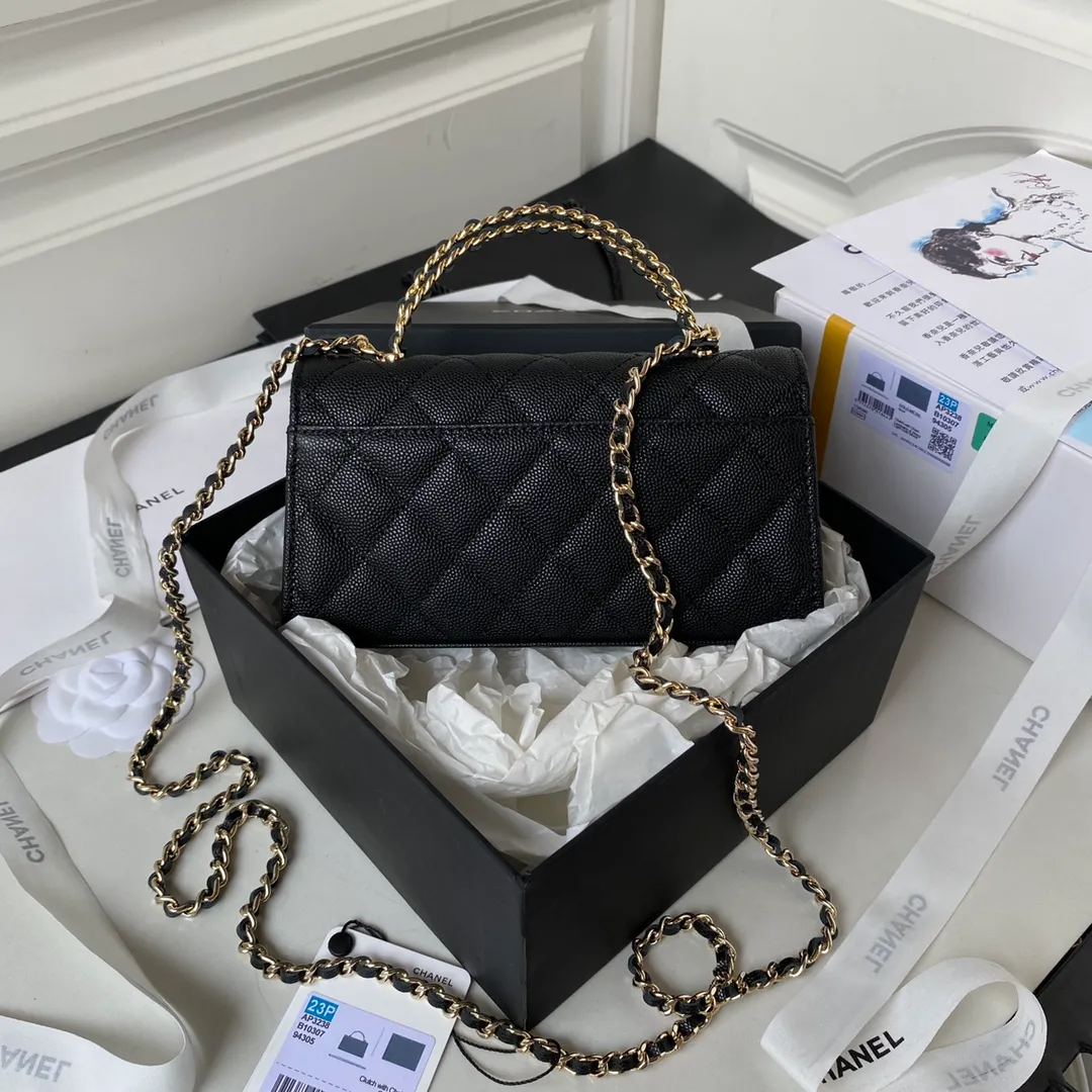 CHANEL Caviar Quilted Chain Top Handle Phone Holder With Chain Black - Image 2