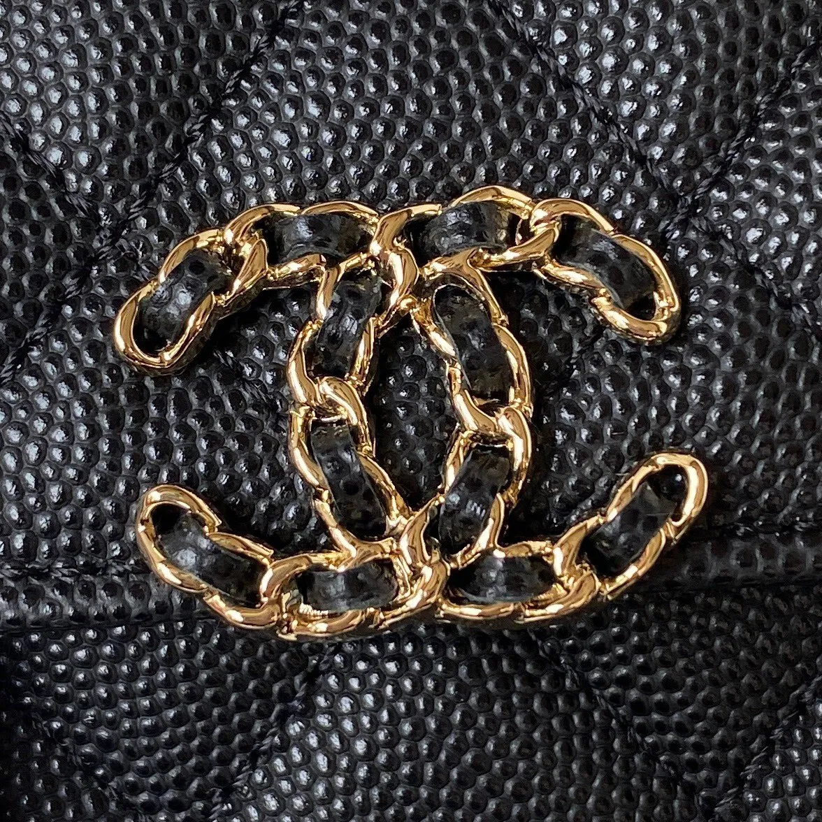 CHANEL Caviar Quilted Chain Top Handle Phone Holder With Chain Black - Image 3