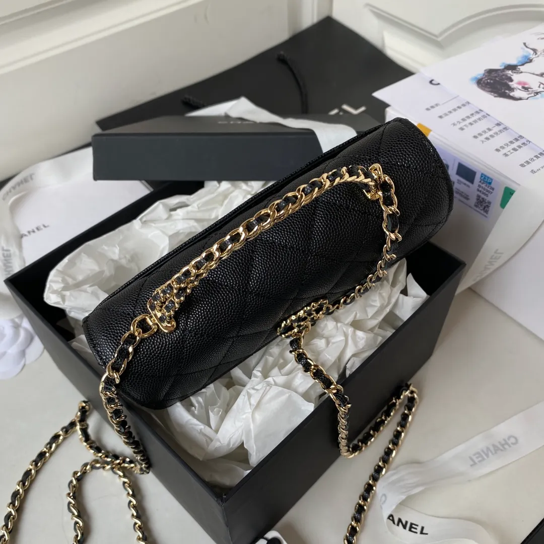 CHANEL Caviar Quilted Chain Top Handle Phone Holder With Chain Black - Image 5