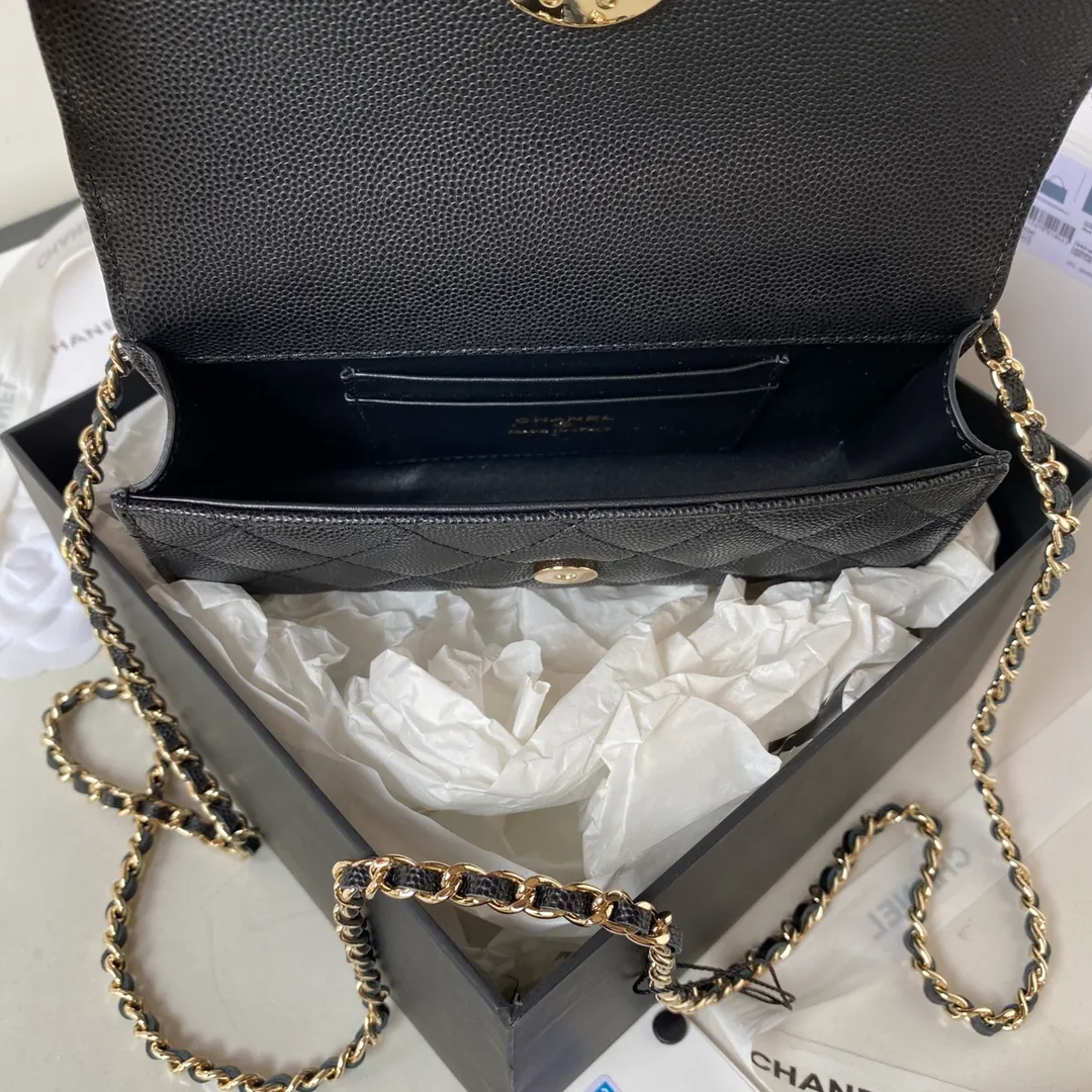 CHANEL Caviar Quilted Chain Top Handle Phone Holder With Chain Black - Image 8