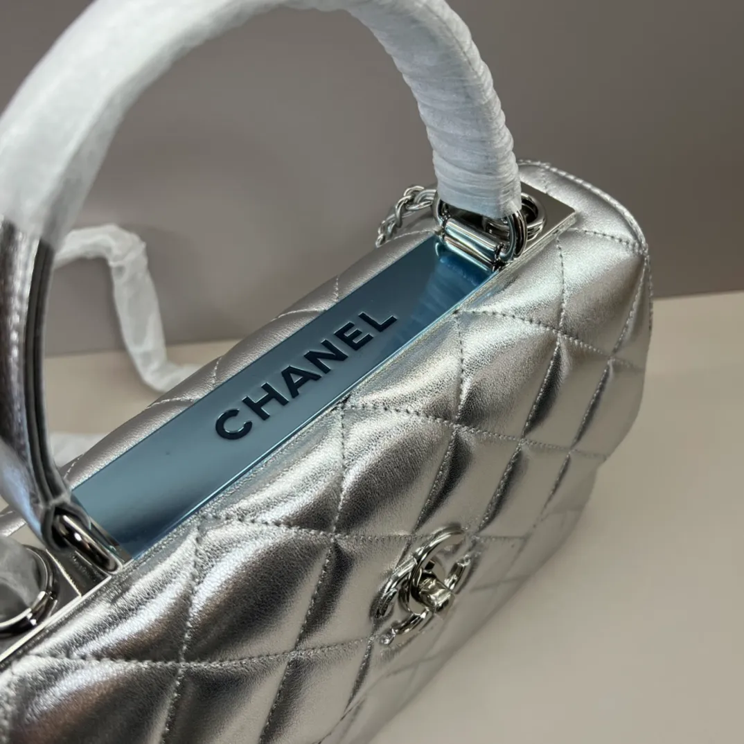 CHANEL Metallic Lambskin Quilted Small Trendy CC Flap Dual Handle Bag Silver - Image 4