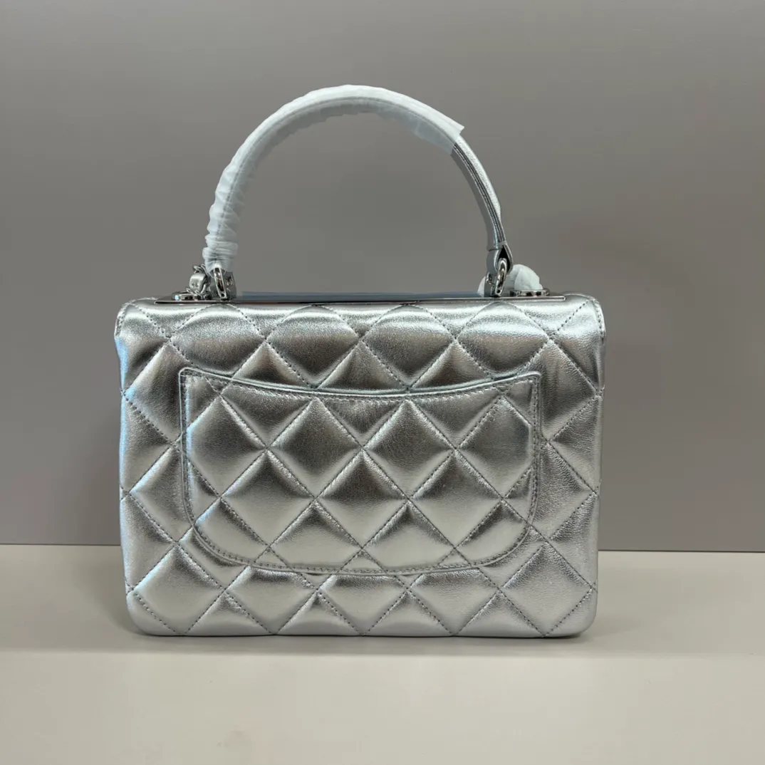 CHANEL Metallic Lambskin Quilted Small Trendy CC Flap Dual Handle Bag Silver - Image 9
