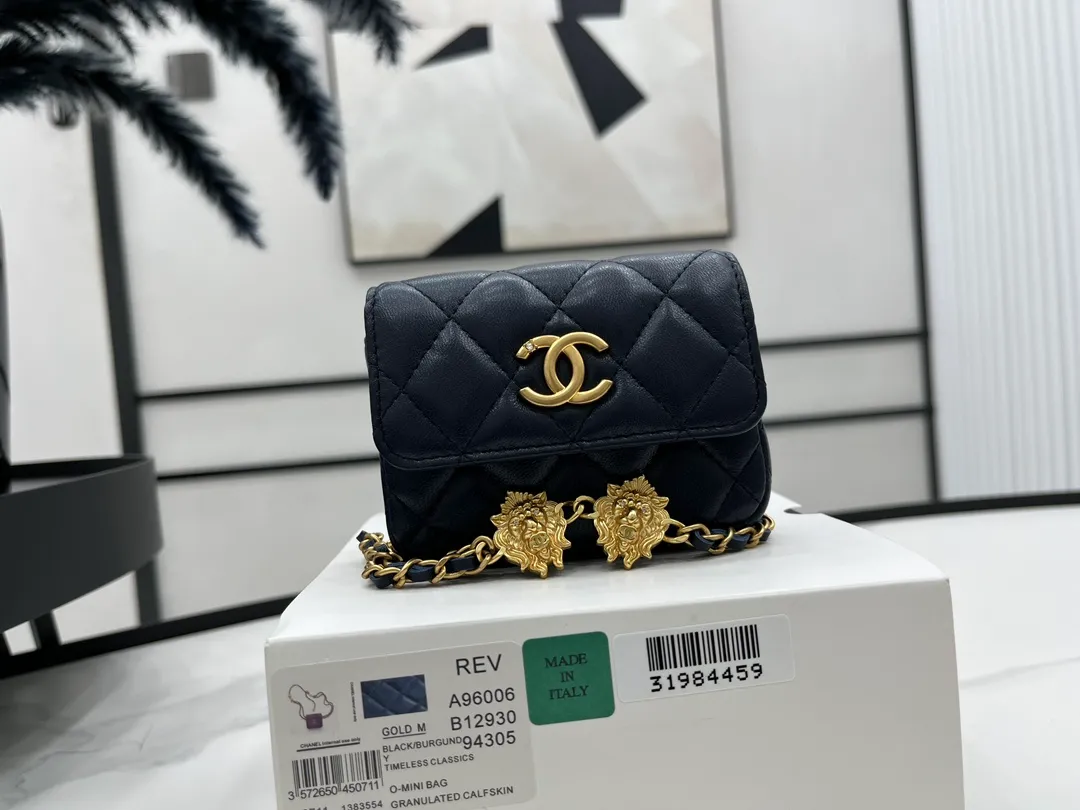 CHANEL Navy Quilted Caviar Twist Your Buttons Coin Purse with Chain Crossbody Bag