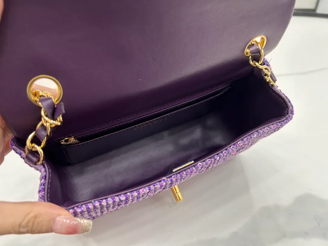 CHANEL SS 2022 Mini Purple Tweed Flap Bag - Image 2