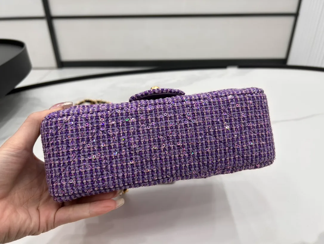CHANEL SS 2022 Mini Purple Tweed Flap Bag - Image 9