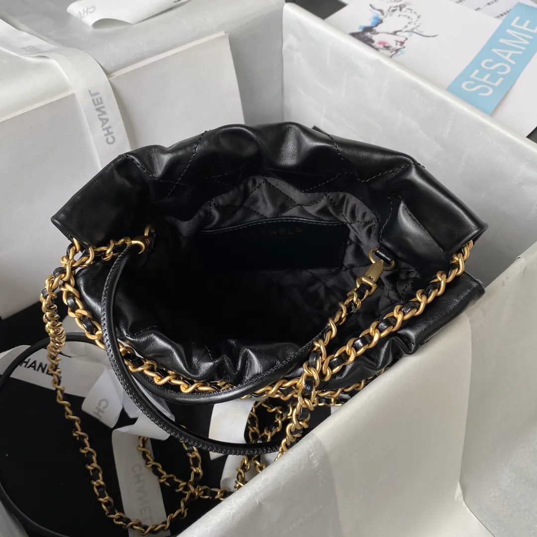 CHANEL Shiny Calfskin Quilted Mini Chanel 22 Black - Image 8