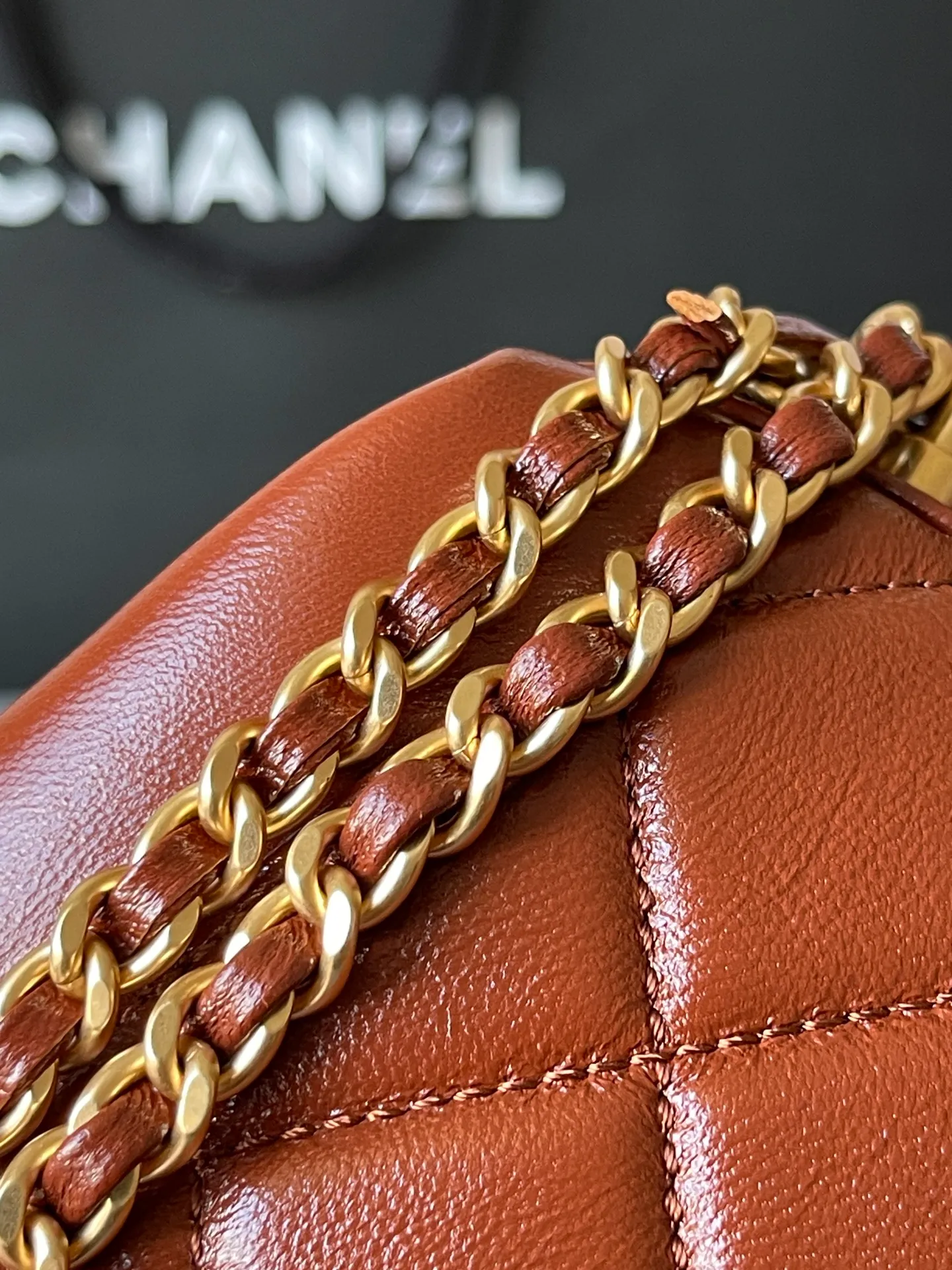 CHANEL Shiny Lambskin Quilted Mini Cocodoc Top Handle Bag Brown - Image 9