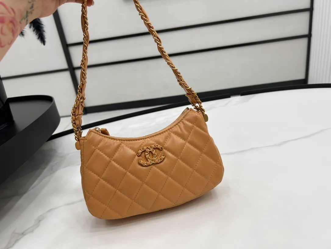 Chanel 19 Hobo Bag Beige Aged Calfskin Brushed Gold Hardware