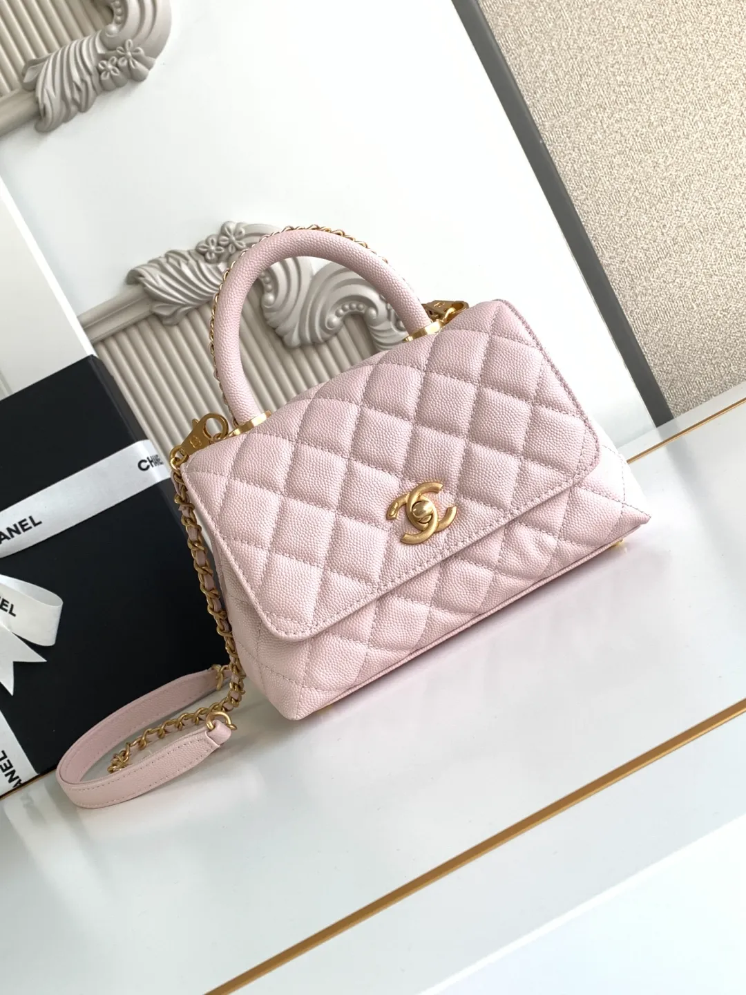 Chanel 20A Lilac Pink Coco Handle Caviar Gold Hardware (3)