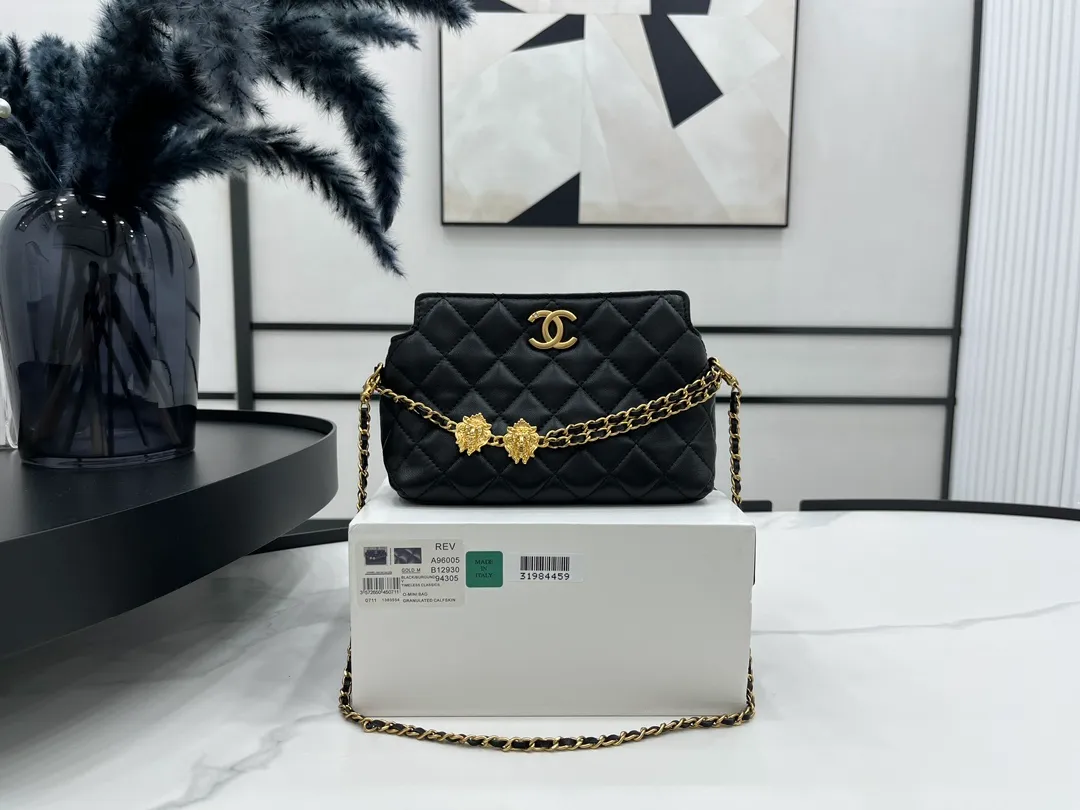 Chanel 23A Black and Gold Lion Emblem Chain Bag