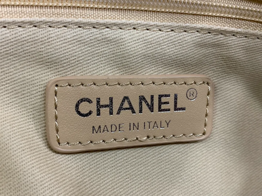 Chanel Beige Calfskin Grand Shopping Tote GST Chain Handbag - Image 9
