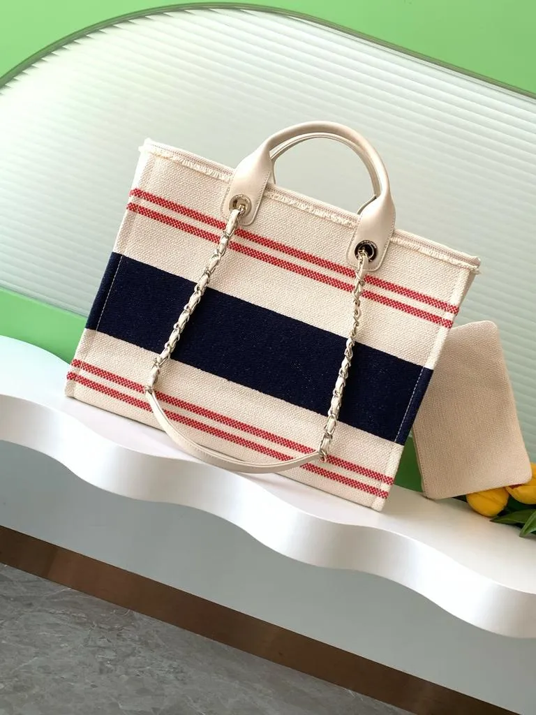 Chanel Beige Multicolor Canvas Deauville Shopper Tote Chanel - Image 7