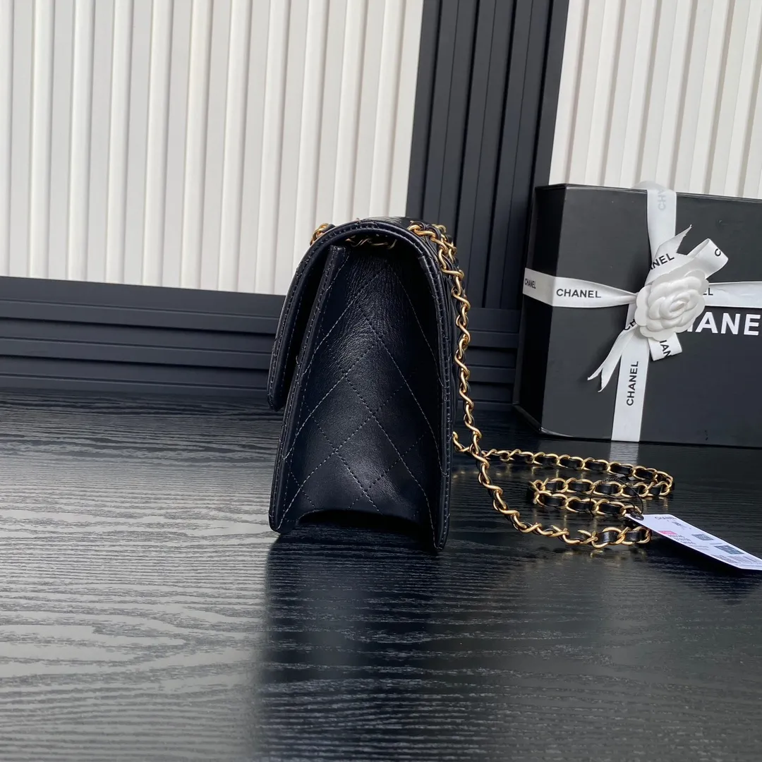 Chanel Black Lambskin Double Flap Shoulder Bag - Image 6