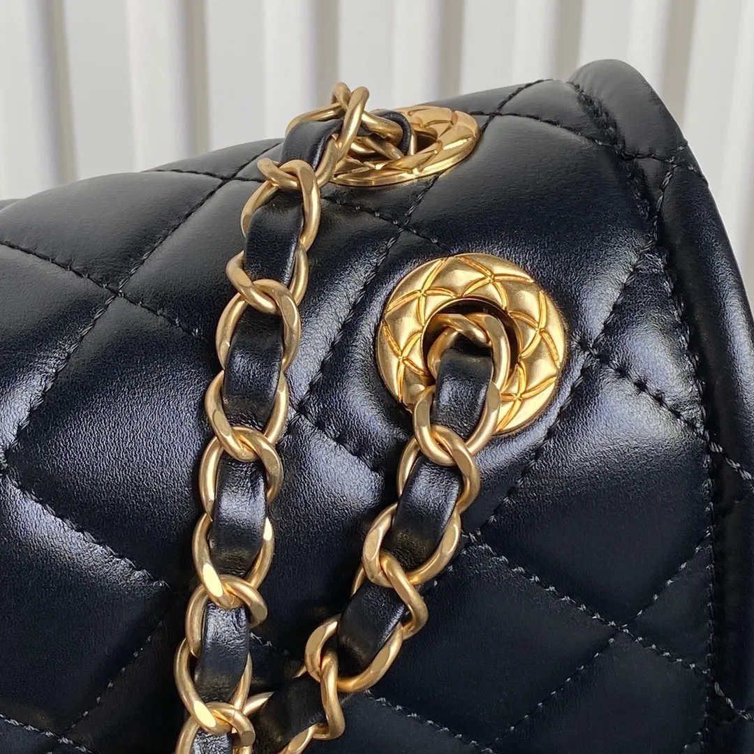 Chanel Black Lambskin Double Flap Shoulder Bag - Image 8