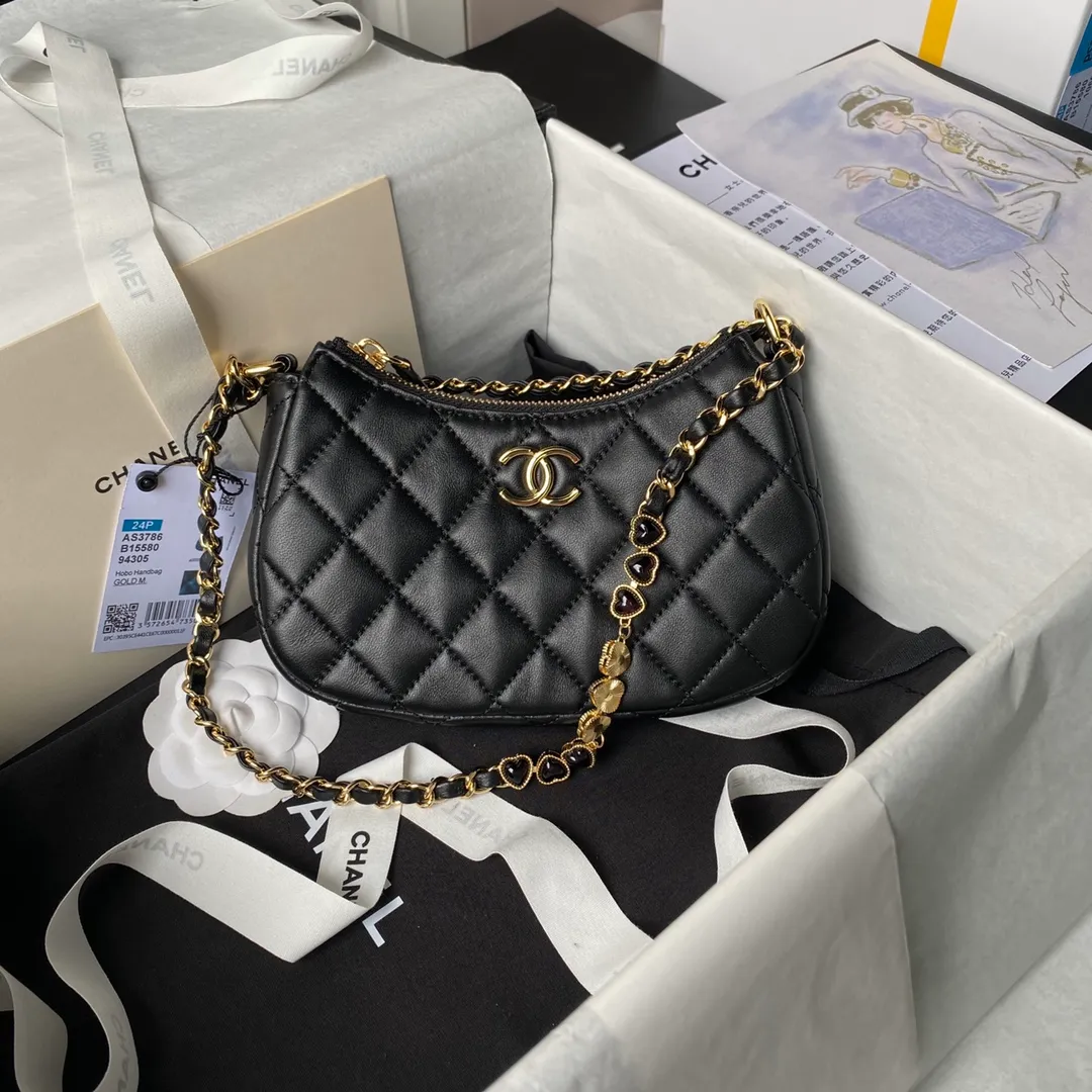 Chanel CC Chain Around Hobo Quilted Lambskin Black