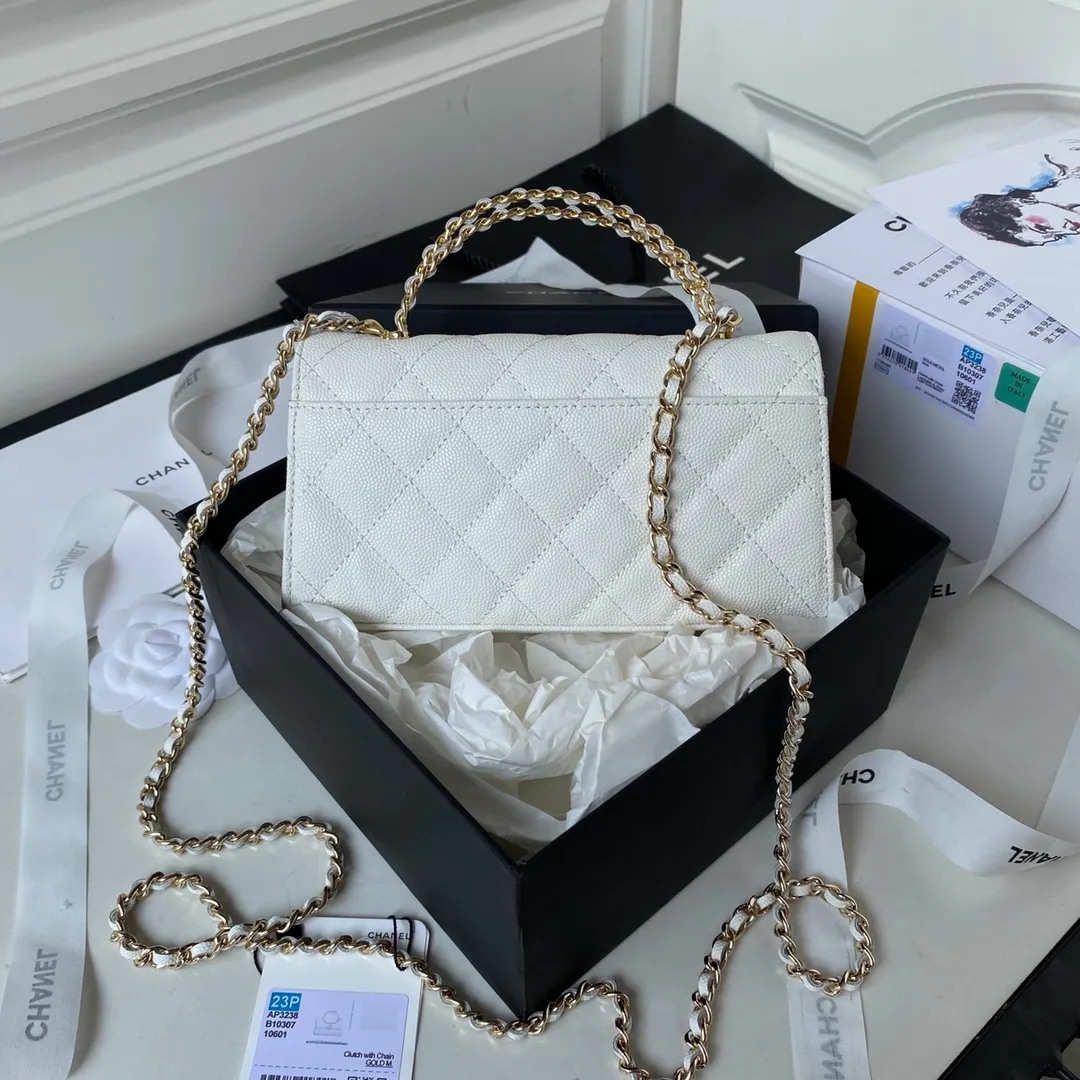 Chanel Clutch with Top Handle in White Caviar Lghw - Image 2