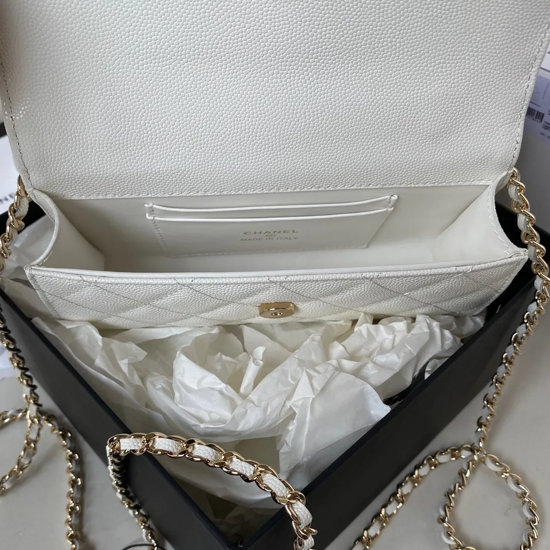 Chanel Clutch with Top Handle in White Caviar Lghw - Image 8