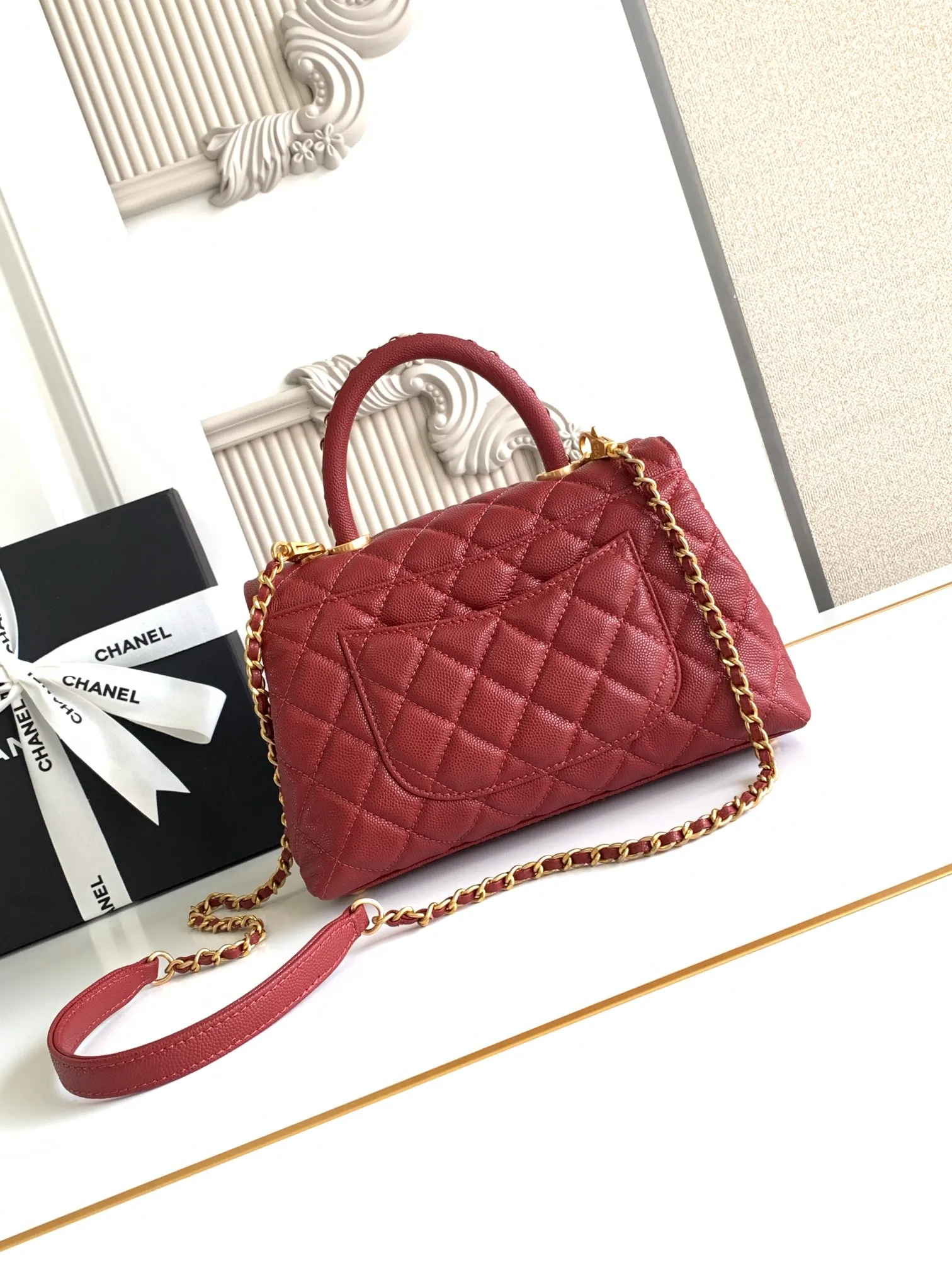 Chanel Coco Handle Shoulder Bag Burgundy Medium - Image 3