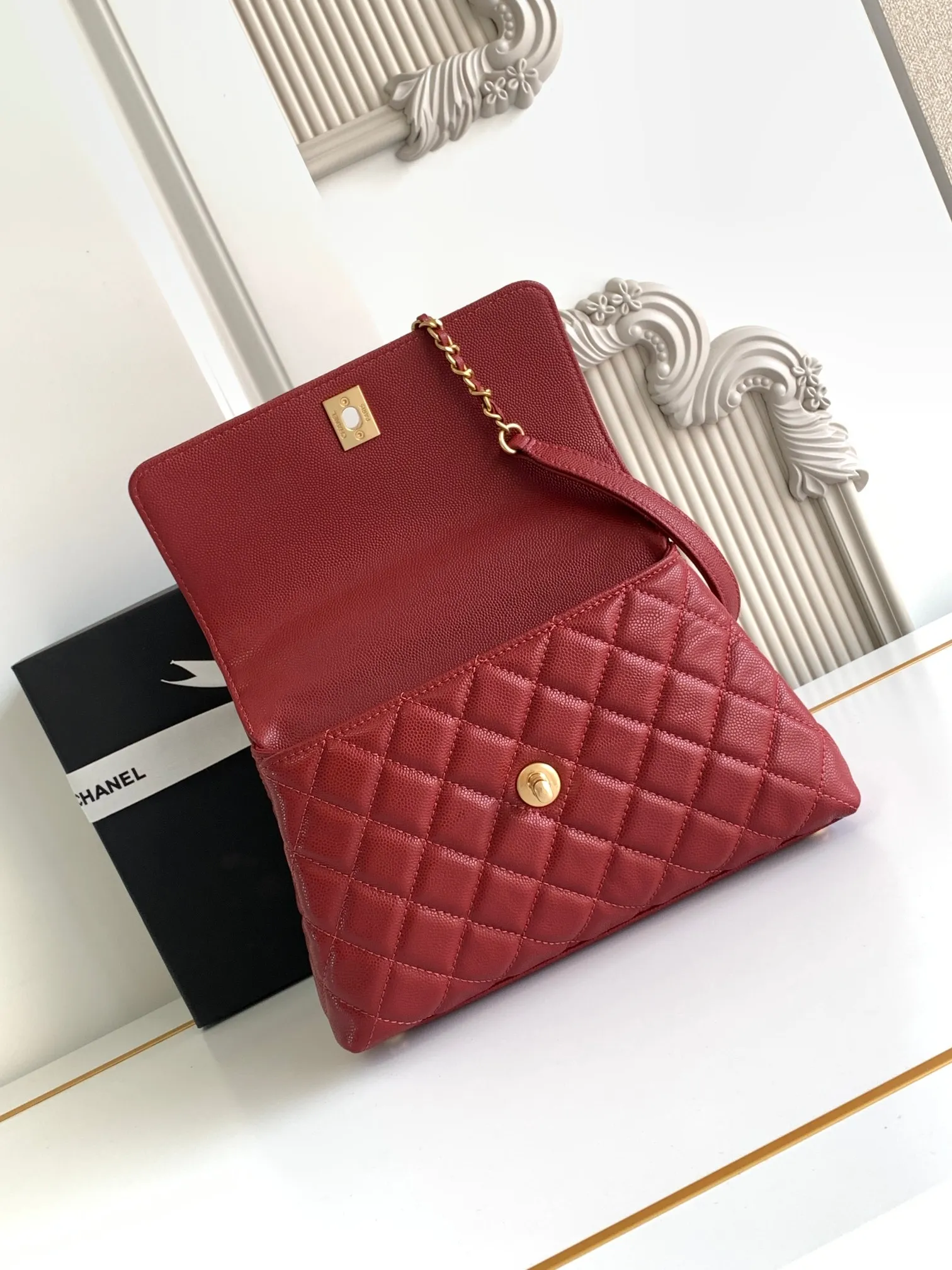 Chanel Coco Handle Shoulder Bag Burgundy Medium - Image 8