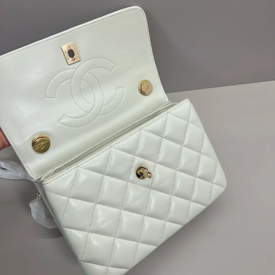 Chanel Coco Mark Matelasse Handbag White Leather - Image 9