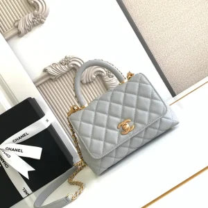 Chanel Flap Bag With Top Handle Grained Calfskin Gold Metal