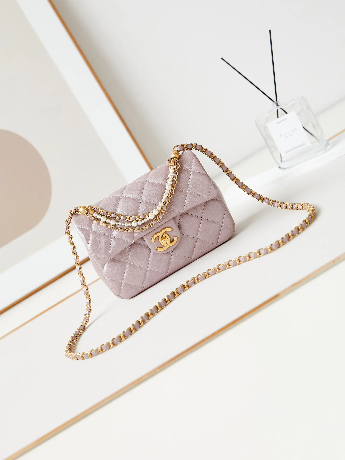 Chanel Mini Square Pearl Flap Bag Light Pink
