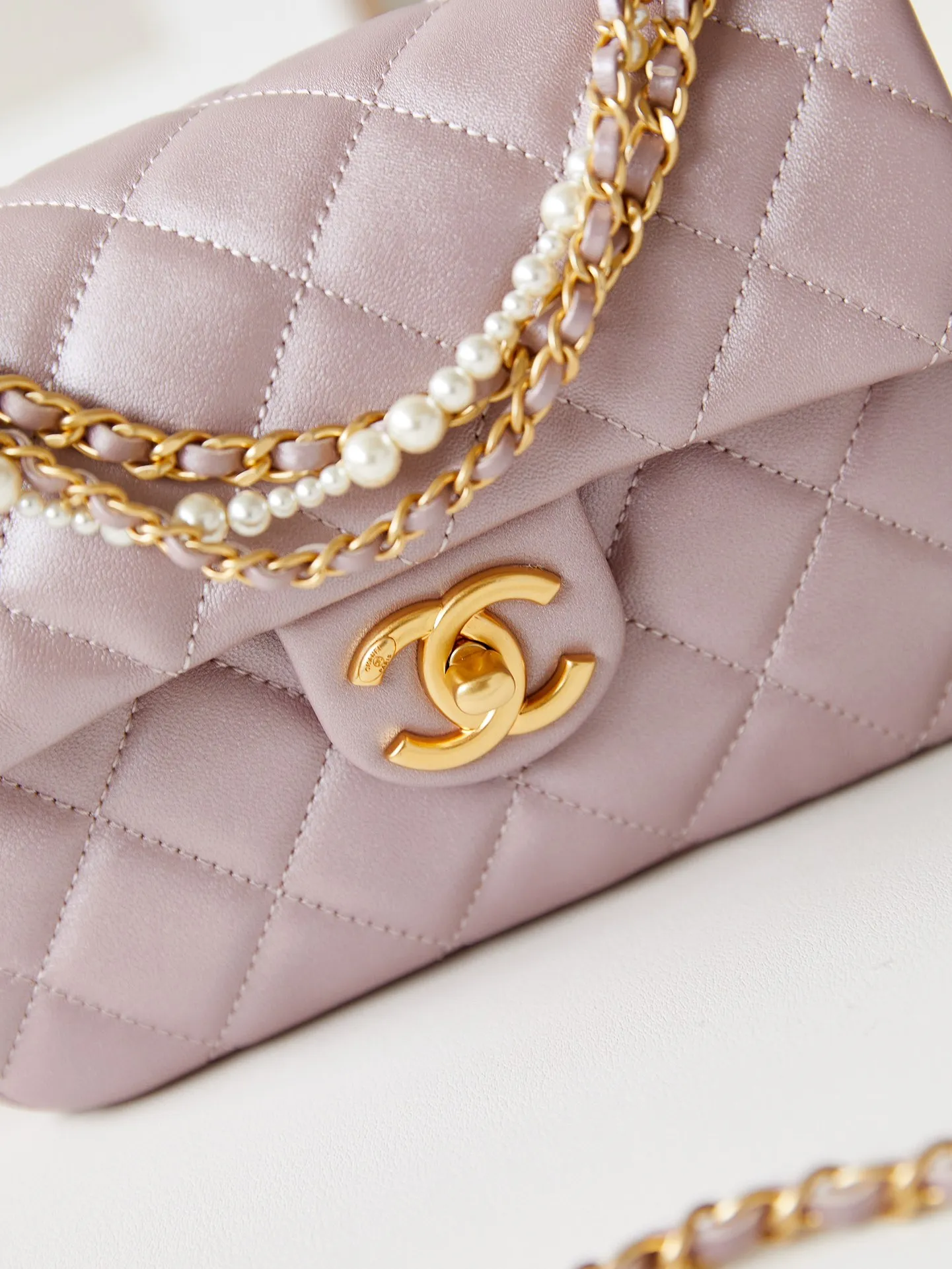 Chanel Mini Square Pearl Flap Bag Light Pink - Image 4
