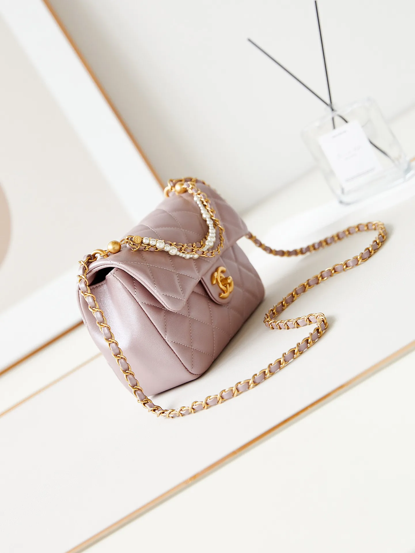 Chanel Mini Square Pearl Flap Bag Light Pink - Image 5