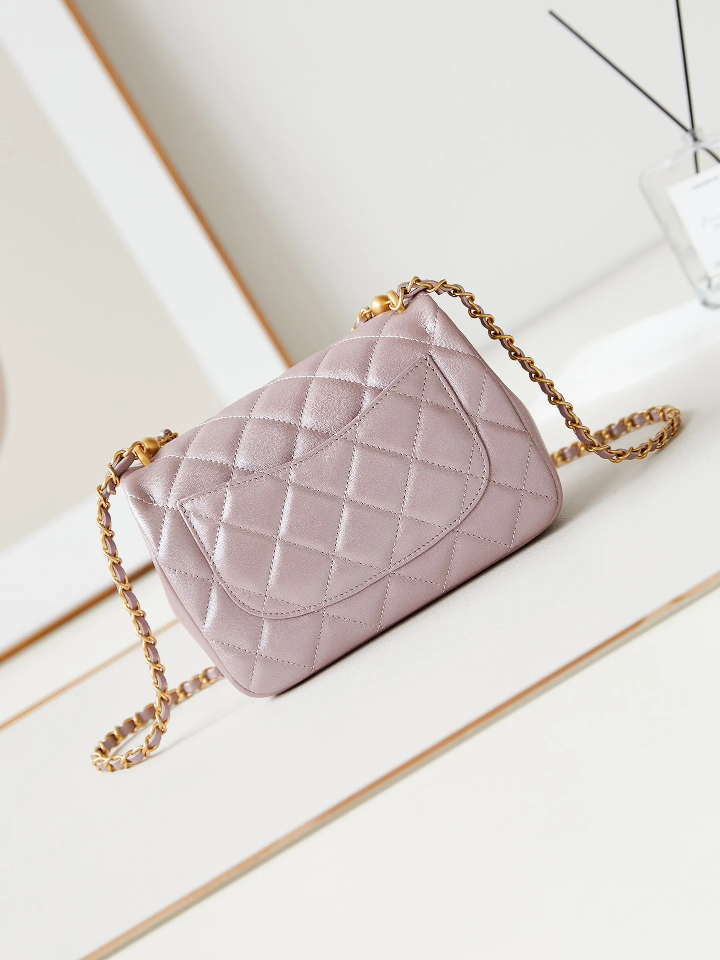 Chanel Mini Square Pearl Flap Bag Light Pink - Image 7