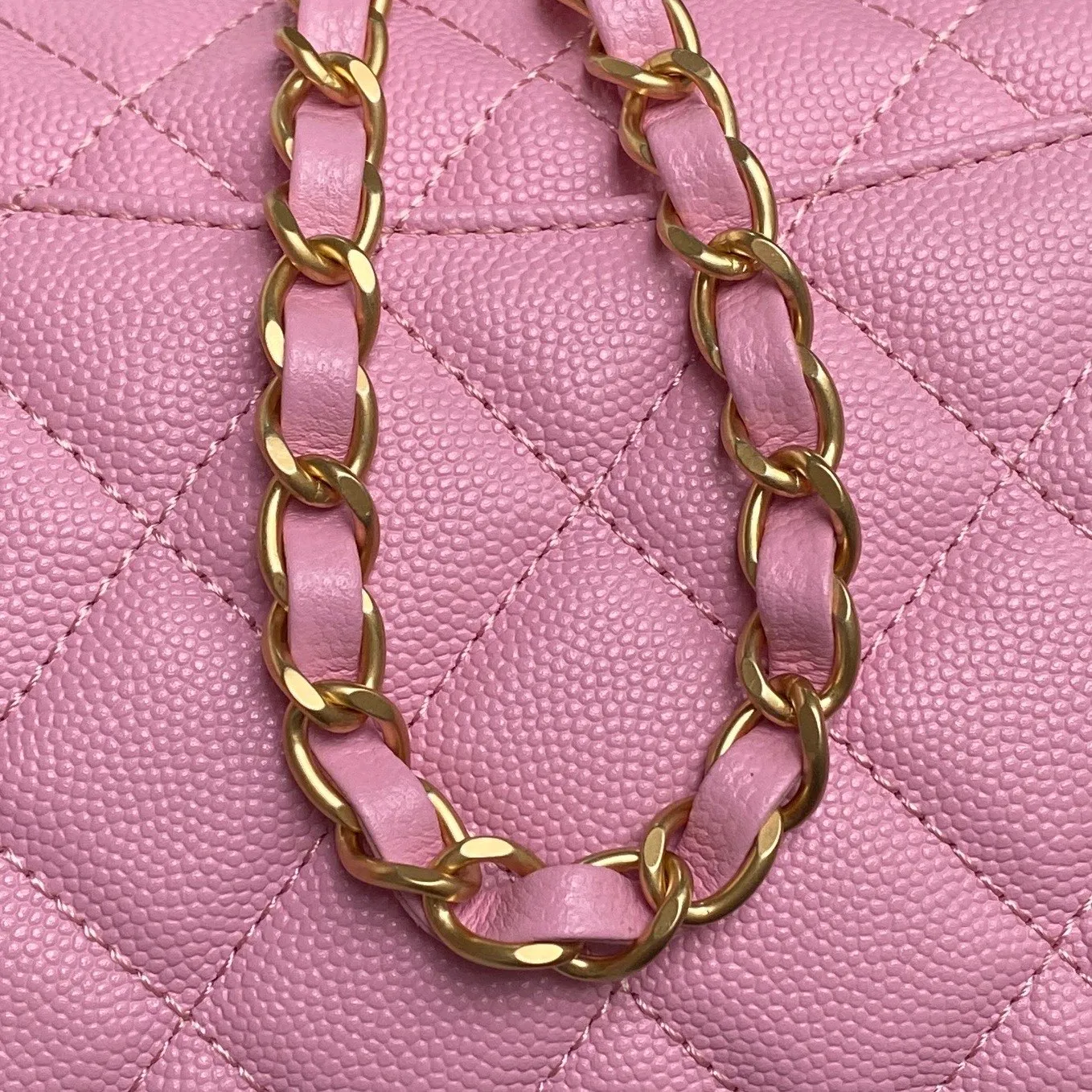 Chanel Mini Square Sakura Pink Caviar Vintage 24k Gold - Image 3