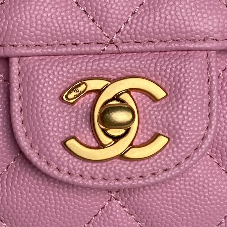 Chanel Mini Square Sakura Pink Caviar Vintage 24k Gold - Image 6