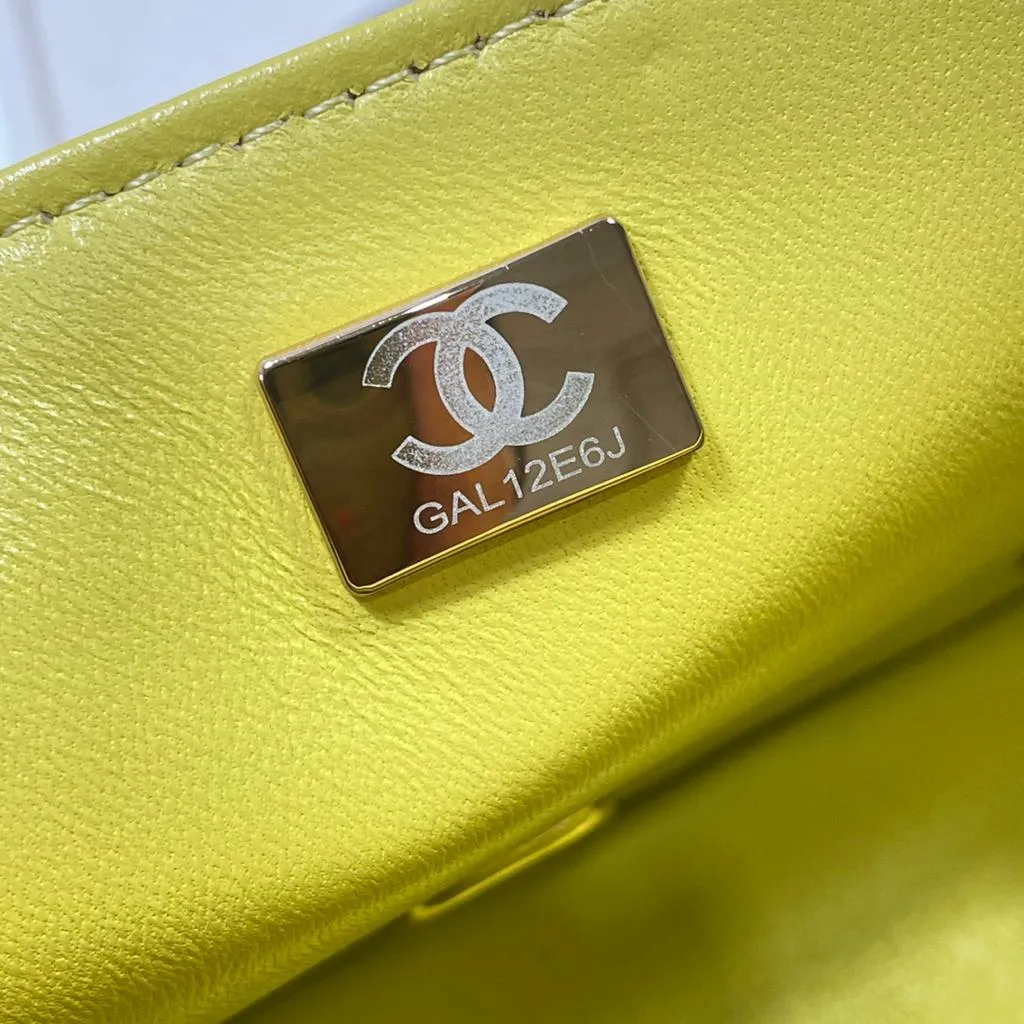Chanel Mini Top Handle Yellow Flap Bag - Image 2