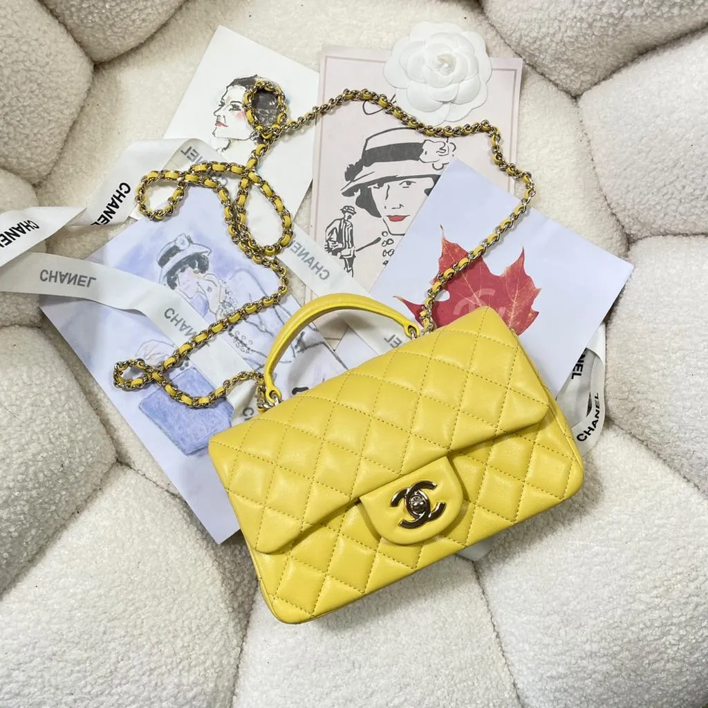 Chanel Mini Top Handle Yellow Flap Bag