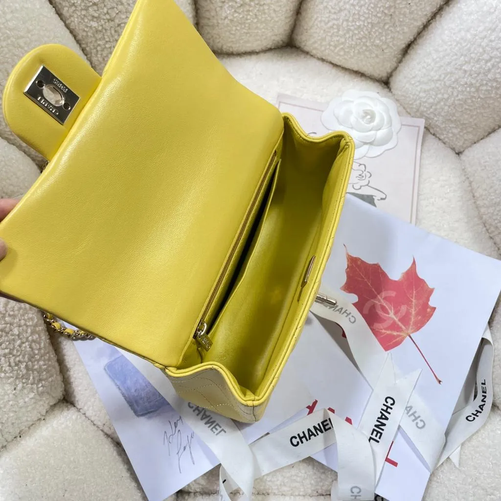Chanel Mini Top Handle Yellow Flap Bag - Image 10