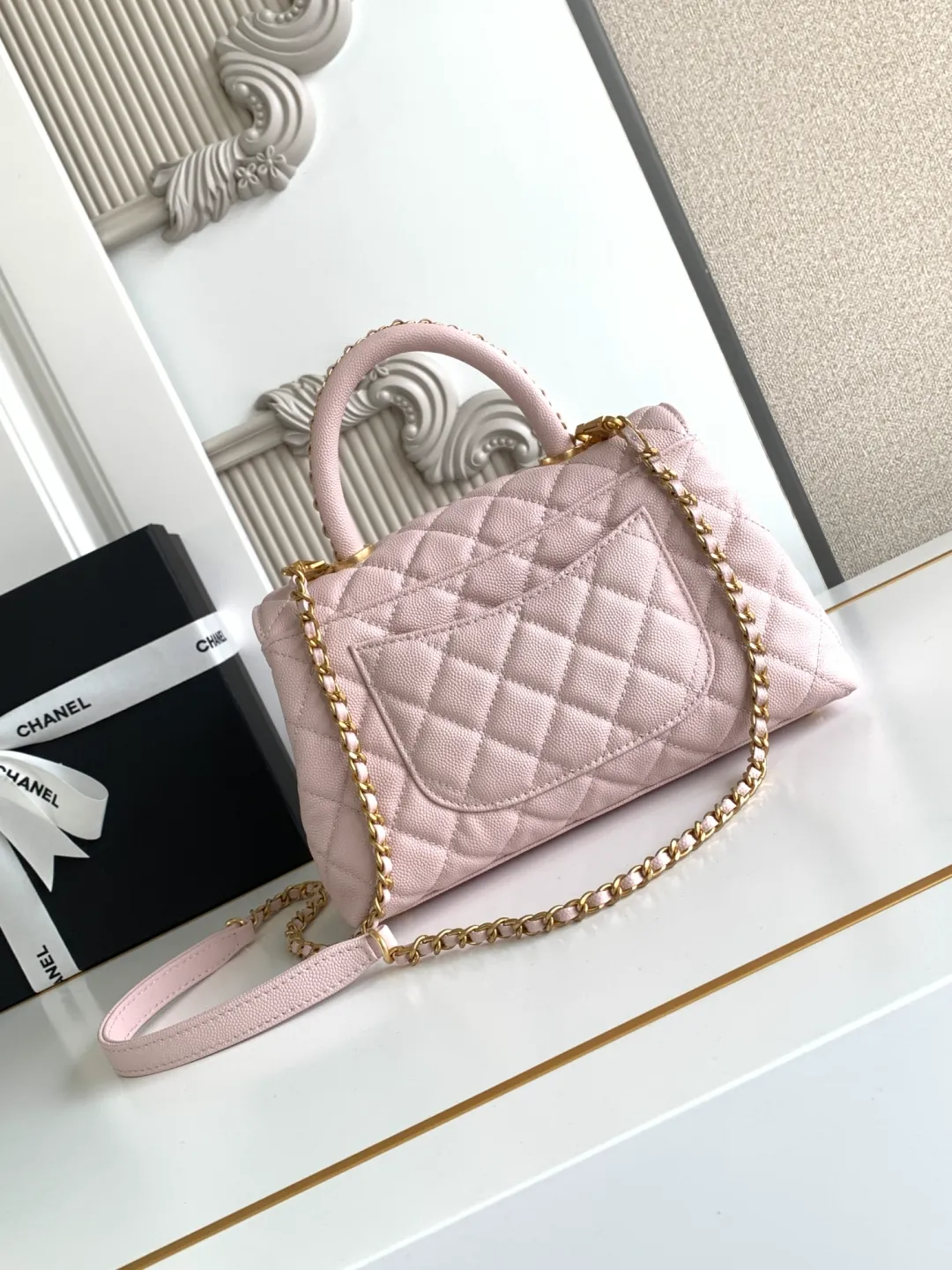 Chanel Small Coco Handle Light Pink Caviar Leather Gold Hardware - Image 5