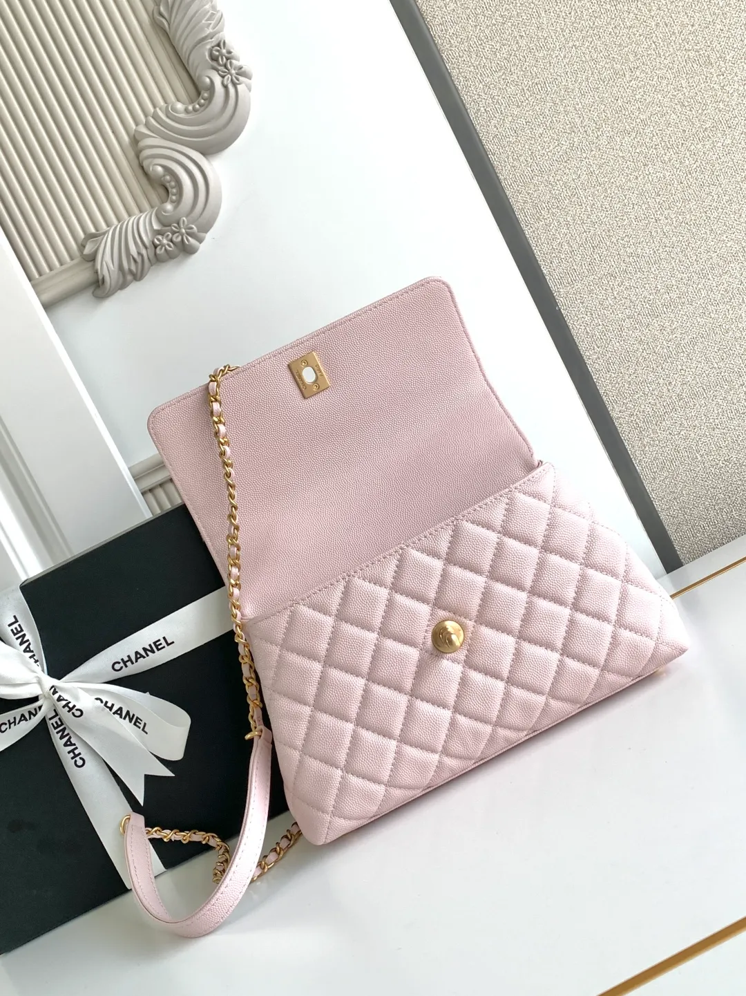 Chanel Small Coco Handle Light Pink Caviar Leather Gold Hardware - Image 10