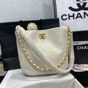 Chanel White Quilted Leather CC Hobo Bag Chanel
