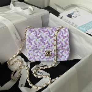 Chanel Women CC Mini Flap Bag Embroidered Satin Sequins Glass