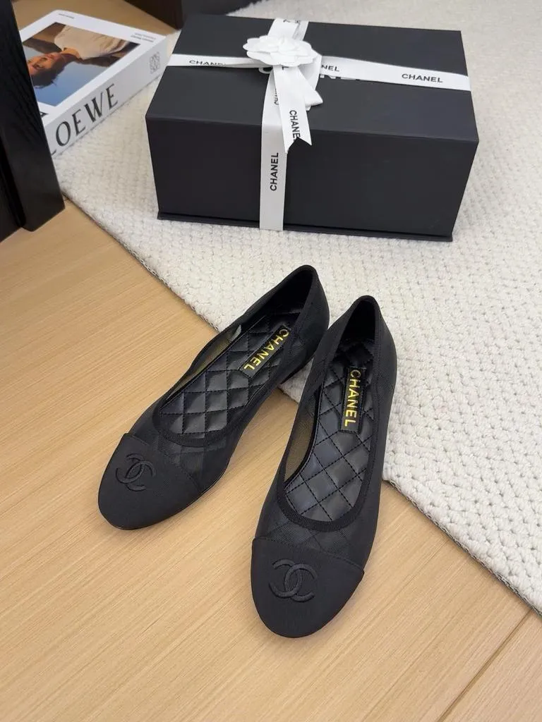 Chanel cc Logo Black Mesh Ballet Ballerina Flats shoes - Image 3