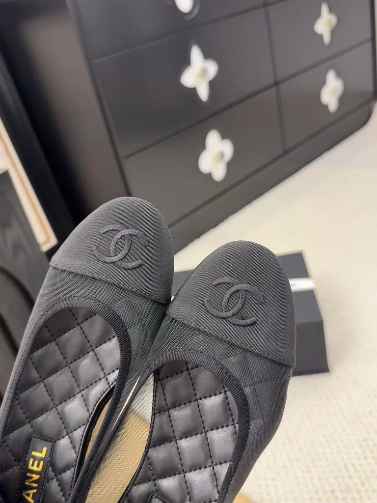 Chanel cc Logo Black Mesh Ballet Ballerina Flats shoes - Image 4