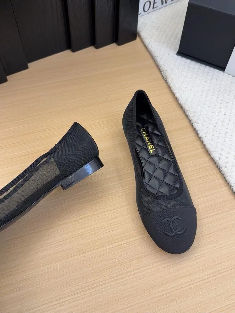 Chanel cc Logo Black Mesh Ballet Ballerina Flats shoes - Image 6