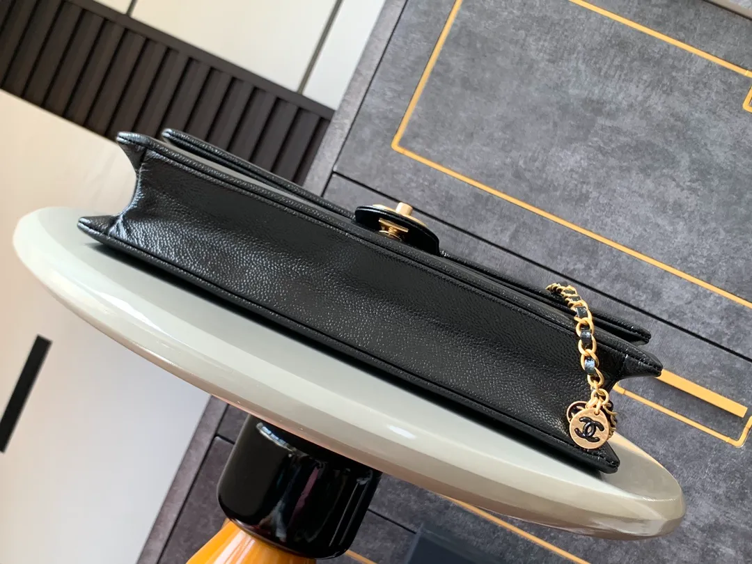 Clutch, Shiny lambskin & gold-tone metal, black - Image 6