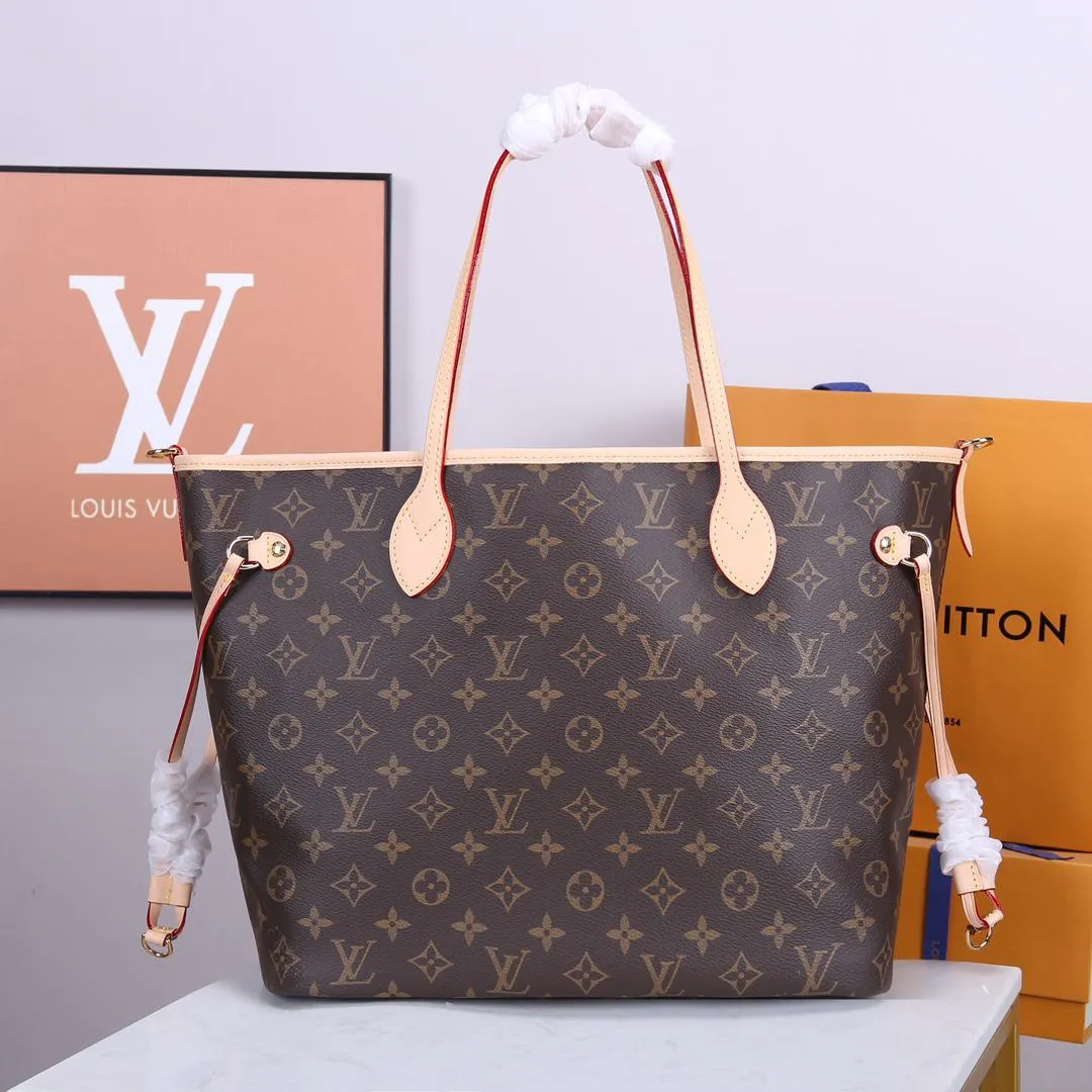 LOUIS VUITTON Monogram Neverfull MM Tote Bag Brown