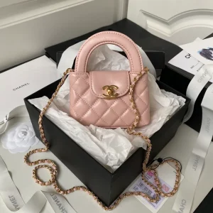 Light Pink Shiny Aged Calfskin Nano Kelly Mini Shopper