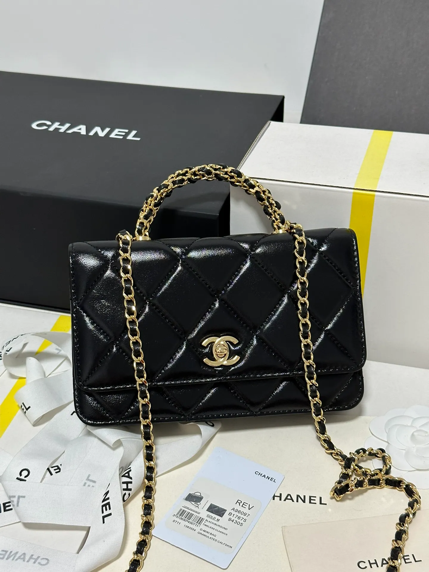Mini Flap Bag, Shiny lambskin & Gold-tone metal, black - Image 3