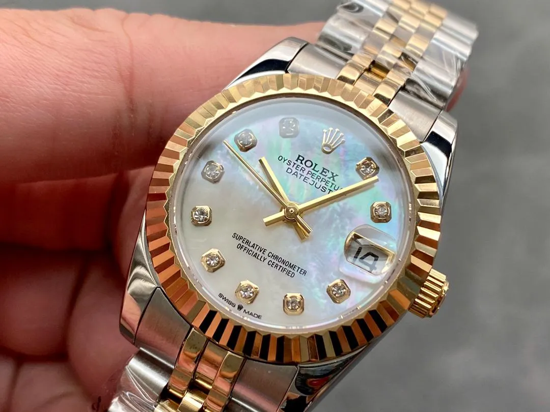 Rolex Datejust 31 Two Tone Yellow Gold Silver Diamond
