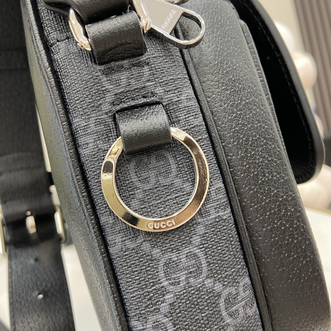 Gucci Black GG Supreme Canvas Black Leather Small Messenger - Image 7