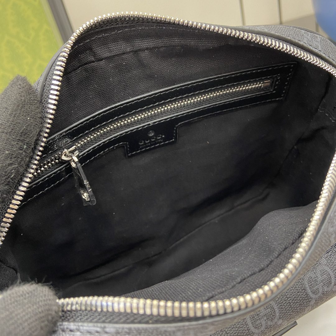 Gucci Black GG Supreme Canvas Black Leather Small Messenger - Image 8