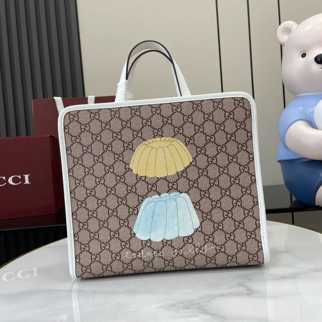 Children's printed GG tote bag in beige and dark brown - Image 6