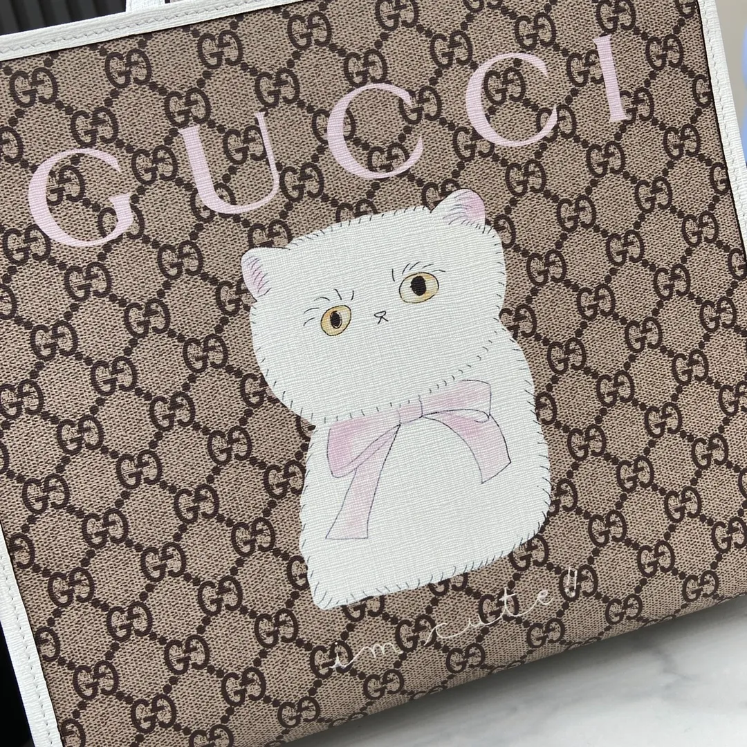 Children's printed GG tote bag in beige and dark brown - Image 8